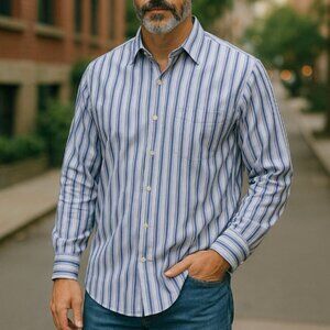 Ike Behar Mens Button Up Down Shirt Stripes